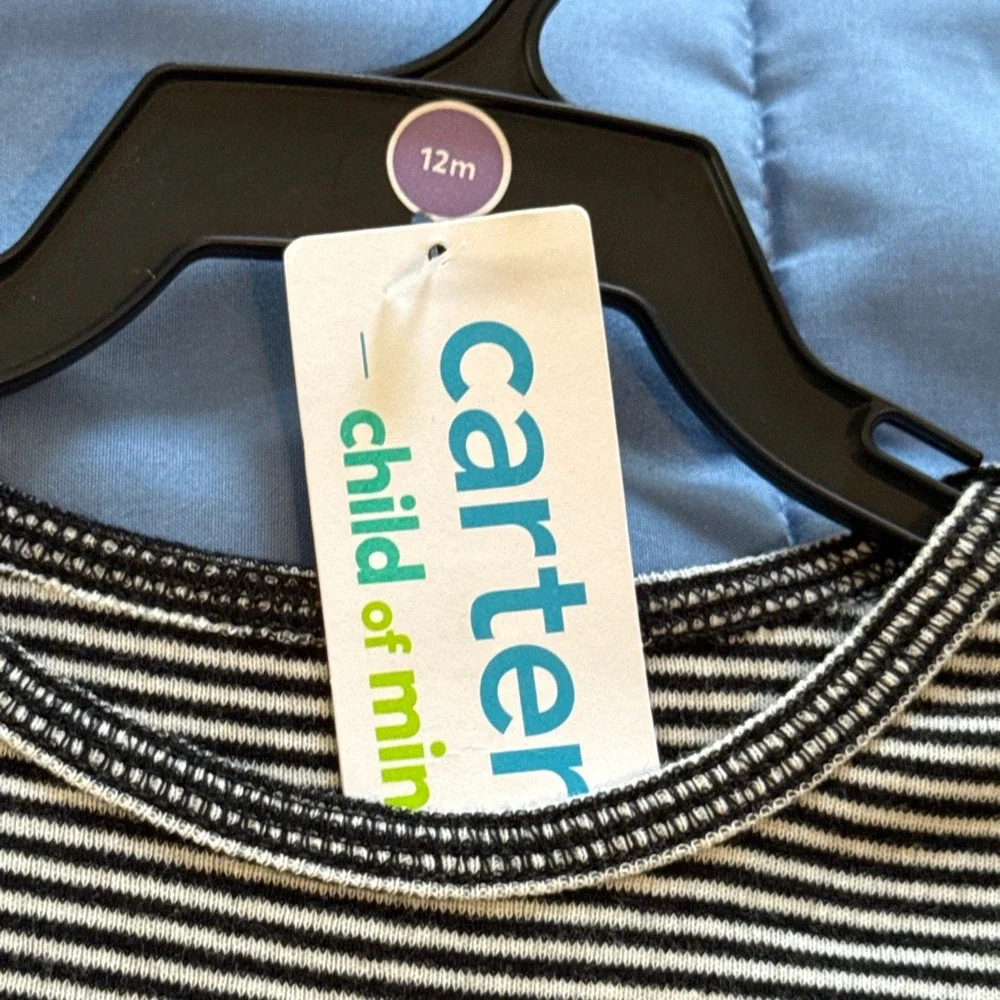 NWT Carters Black‎ Cat Halloween Tulle Dress Size 12 Months Stripes Polka Dot